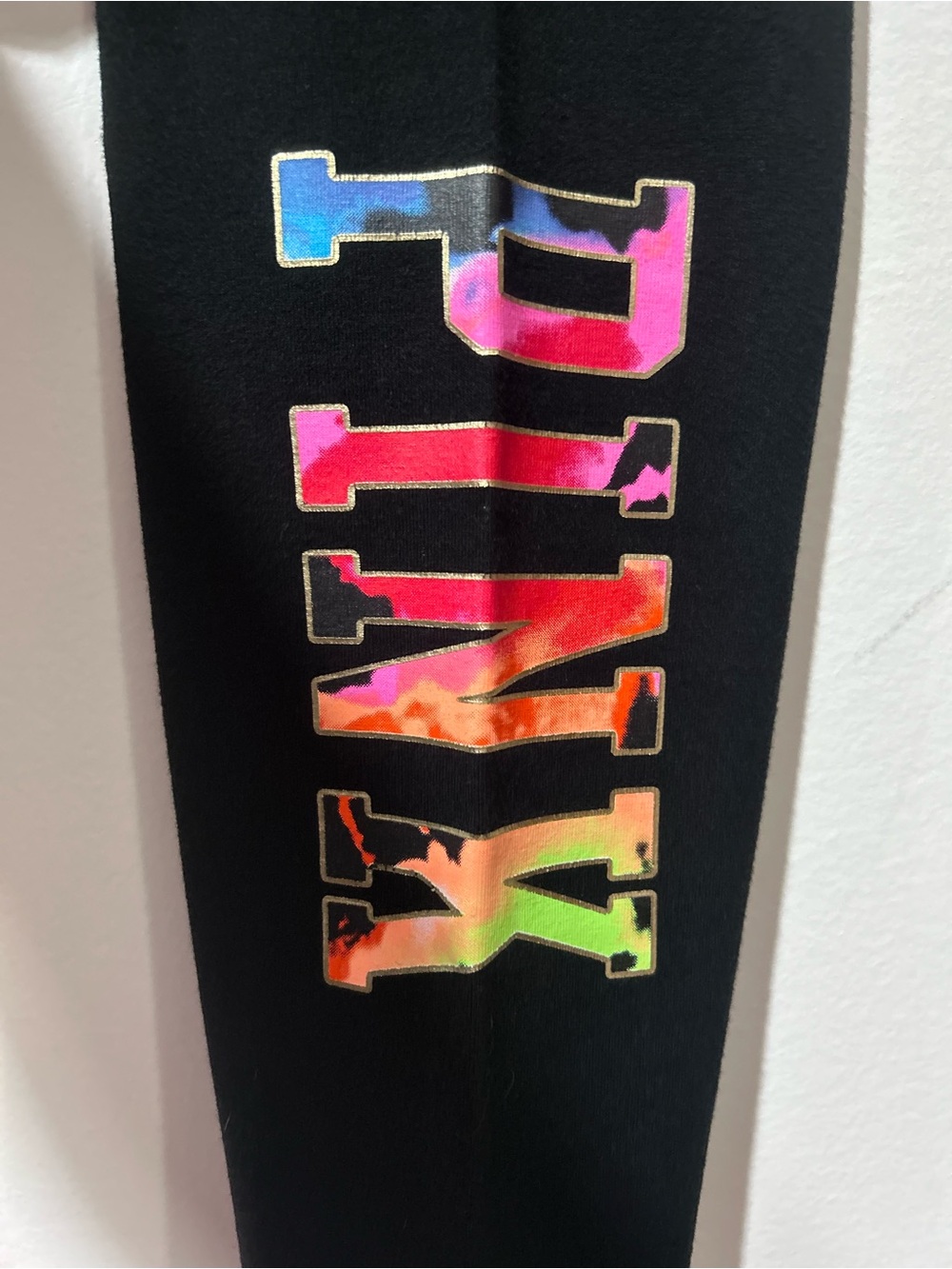 PINK Victoria's Secret Black Leggings with Multicolor Side Logo